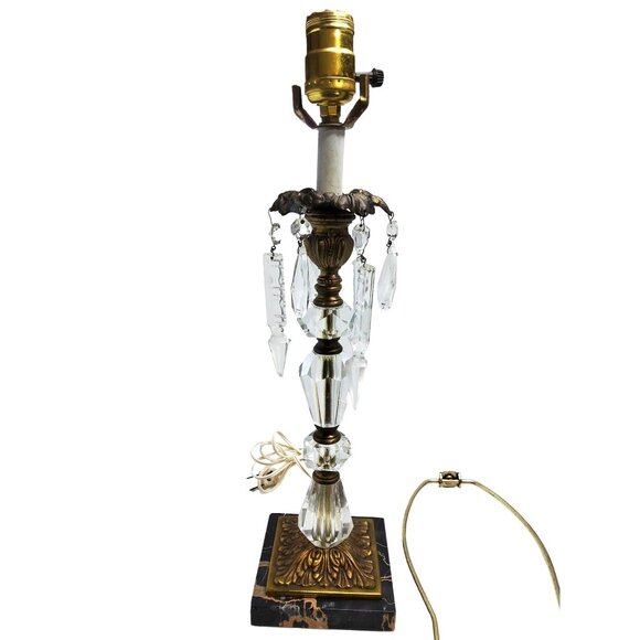 vintage 1950s stunning chrystal, brass, marble base loevsky & loevsky table lamp